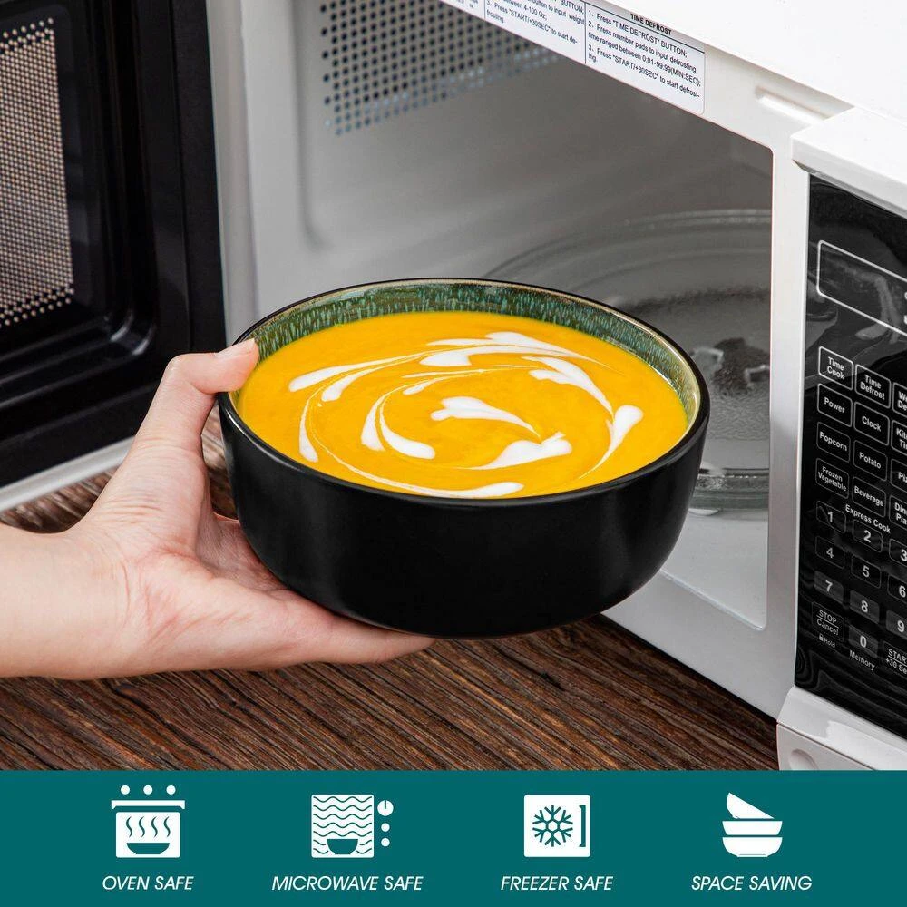 18-Piece Green And Black Stoneware Dinnerware Set Service For 6 Tableware Dinner Plates Dessert Plates Cereal Bowls 11 18-Piece Green And Black Stoneware Dinnerware Set Service For 6 Tableware Dinner Plates Dessert Plates Cereal Bowls - Image 9