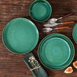 18-Piece Green And Black Stoneware Dinnerware Set Service For 6 Tableware Dinner Plates Dessert Plates Cereal Bowls 20 18-Piece Green And Black Stoneware Dinnerware Set Service For 6 Tableware Dinner Plates Dessert Plates Cereal Bowls -Vancasso Shop green and black vancasso dinnerware sets vc pla g 18 eu a0 1000