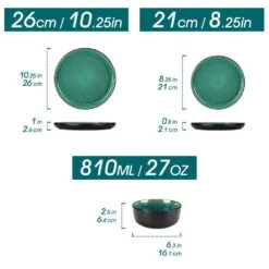 18-Piece Green And Black Stoneware Dinnerware Set Service For 6 Tableware Dinner Plates Dessert Plates Cereal Bowls 24 18-Piece Green And Black Stoneware Dinnerware Set Service For 6 Tableware Dinner Plates Dessert Plates Cereal Bowls -Vancasso Shop green and black vancasso dinnerware sets vc pla g 18 eu c3 1000
