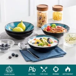 24 Fl. Oz. Green Stoneware Cereal Bowl Set Of 4 Soup Bowl Pasta Bowl Salad Bowl 16 24 Fl. Oz. Green Stoneware Cereal Bowl Set Of 4 Soup Bowl Pasta Bowl Salad Bowl -Vancasso Shop green vancasso bowls vc bubble g sdw 4f 1000