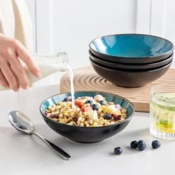 24 Fl. Oz. Green Stoneware Cereal Bowl Set Of 4 Soup Bowl Pasta Bowl Salad Bowl 19 24 Fl. Oz. Green Stoneware Cereal Bowl Set Of 4 Soup Bowl Pasta Bowl Salad Bowl -Vancasso Shop green vancasso bowls vc bubble g sdw fa 1000