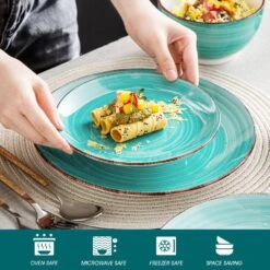 Series Bella Dinnerware 16-Pieces Green Porcelain In Vintage Look With Dinner Dessert Plate Bowl Mug (Service Set For 4) -Vancasso Shop green vancasso dinnerware sets vc bella g sl 1f 1000
