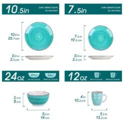Series Bella Dinnerware 16-Pieces Green Porcelain In Vintage Look With Dinner Dessert Plate Bowl Mug (Service Set For 4) -Vancasso Shop green vancasso dinnerware sets vc bella g sl 31 1000
