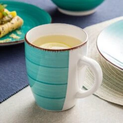 Series Bella Dinnerware 16-Pieces Green Porcelain In Vintage Look With Dinner Dessert Plate Bowl Mug (Service Set For 4) -Vancasso Shop green vancasso dinnerware sets vc bella g sl 76 1000