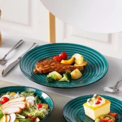24-Piece Green Stoneware Dinnerware Set (Service For 6) Bowls And Plates Set Tableware -Vancasso Shop green vancasso dinnerware sets vc bonbon g 24 66 1000