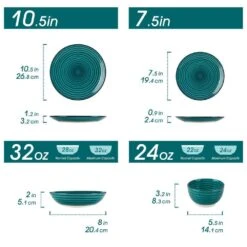 24-Piece Green Stoneware Dinnerware Set (Service For 6) Bowls And Plates Set Tableware -Vancasso Shop green vancasso dinnerware sets vc bonbon g 24 c3 1000