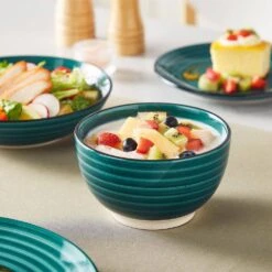 24-Piece Green Stoneware Dinnerware Set (Service For 6) Bowls And Plates Set Tableware -Vancasso Shop green vancasso dinnerware sets vc bonbon g 24 d4 1000