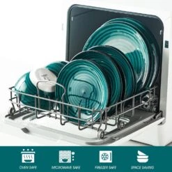 24-Piece Green Stoneware Dinnerware Set (Service For 6) Bowls And Plates Set Tableware -Vancasso Shop green vancasso dinnerware sets vc bonbon g 24 fa 1000