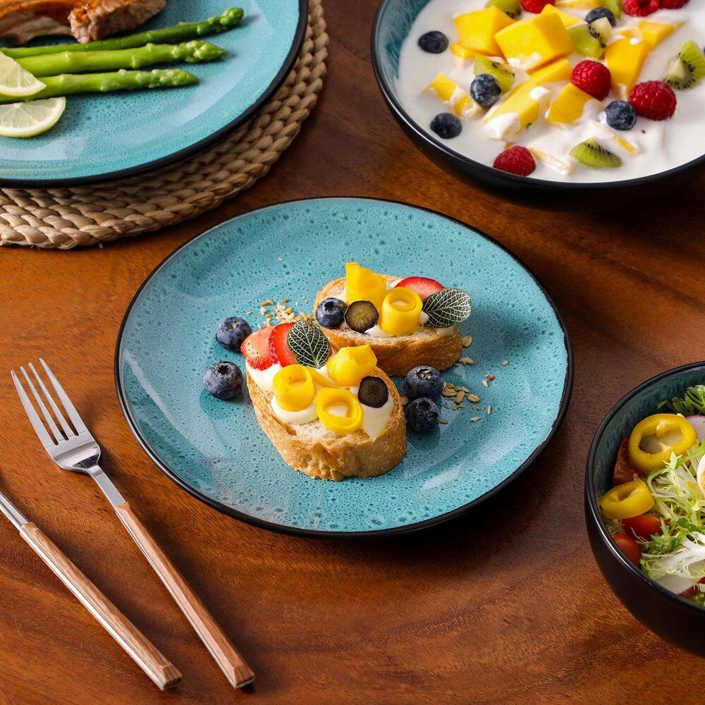 16-Piece Green Stoneware Dinnerware Set (Service Set For 4) Bowls And Plates Dinner Set 6 16-Piece Green Stoneware Dinnerware Set (Service Set For 4) Bowls And Plates Dinner Set - Image 4