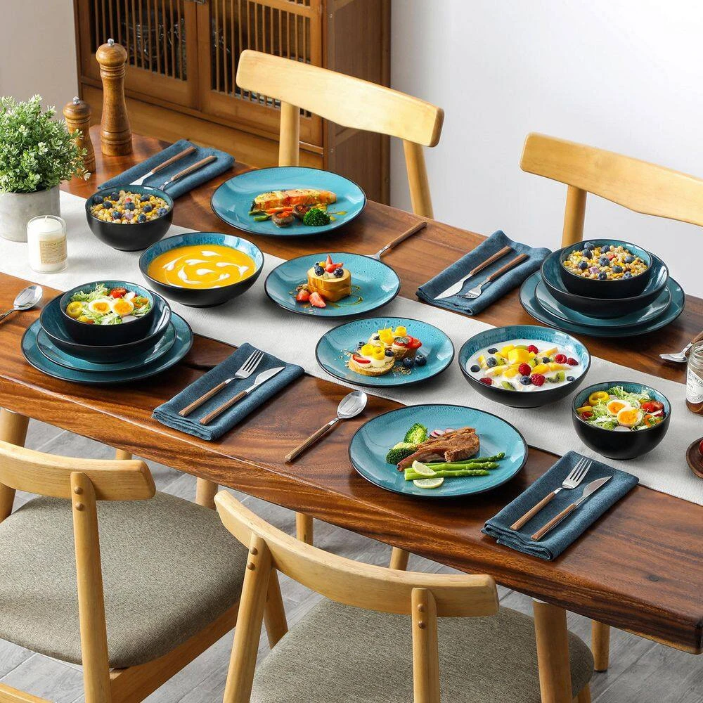 16-Piece Green Stoneware Dinnerware Set (Service Set For 4) Bowls And Plates Dinner Set 11 16-Piece Green Stoneware Dinnerware Set (Service Set For 4) Bowls And Plates Dinner Set - Image 9