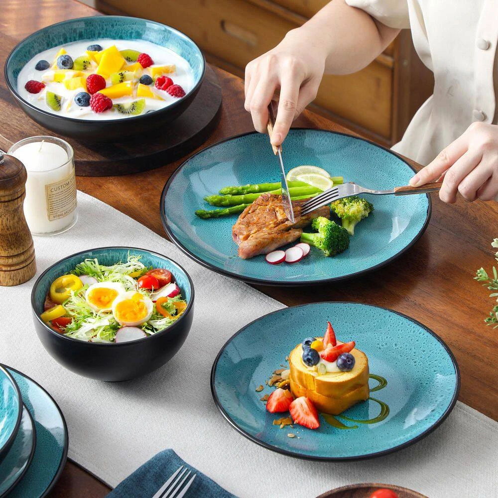 16-Piece Green Stoneware Dinnerware Set (Service Set For 4) Bowls And Plates Dinner Set 16 16-Piece Green Stoneware Dinnerware Set (Service Set For 4) Bowls And Plates Dinner Set - Image 14