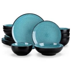 16-Piece Green Stoneware Dinnerware Set (Service Set For 4) Bowls And Plates Dinner Set