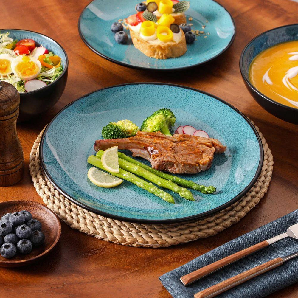 16-Piece Green Stoneware Dinnerware Set (Service Set For 4) Bowls And Plates Dinner Set 7 16-Piece Green Stoneware Dinnerware Set (Service Set For 4) Bowls And Plates Dinner Set - Image 5