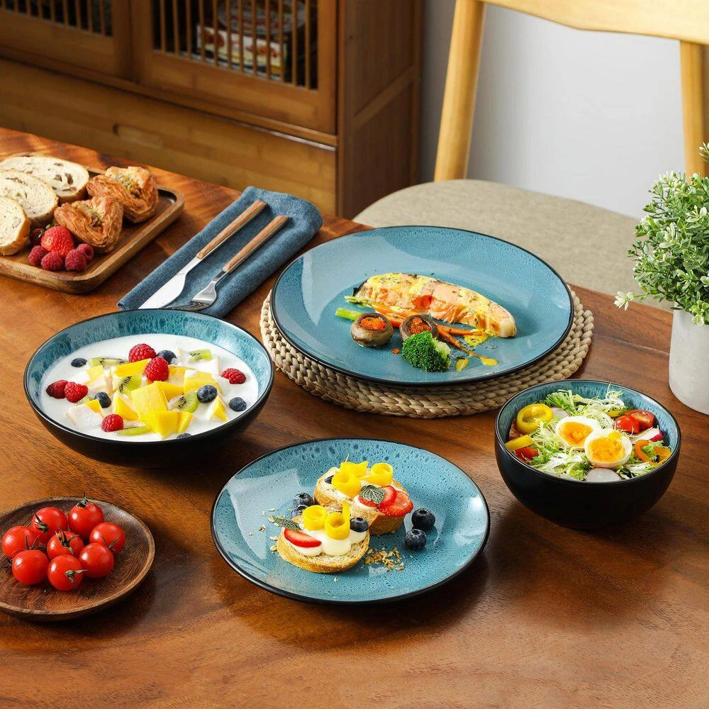 16-Piece Green Stoneware Dinnerware Set (Service Set For 4) Bowls And Plates Dinner Set 14 16-Piece Green Stoneware Dinnerware Set (Service Set For 4) Bowls And Plates Dinner Set - Image 12