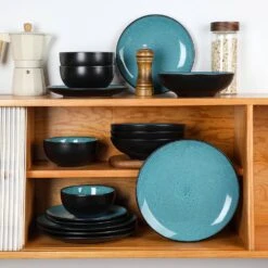 16-Piece Green Stoneware Dinnerware Set (Service Set For 4) Bowls And Plates Dinner Set 21 16-Piece Green Stoneware Dinnerware Set (Service Set For 4) Bowls And Plates Dinner Set -Vancasso Shop green vancasso dinnerware sets vc bubble g 16t 77 1000