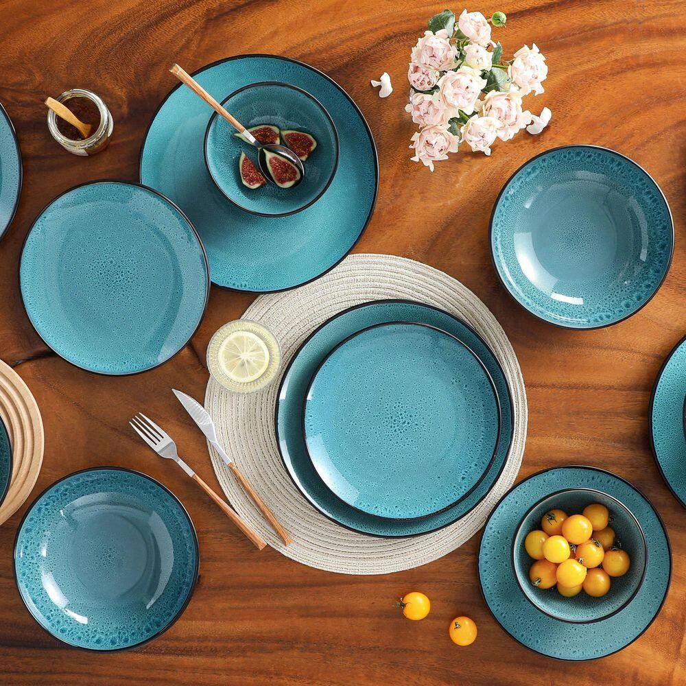 16-Piece Green Stoneware Dinnerware Set (Service Set For 4) Bowls And Plates Dinner Set 5 16-Piece Green Stoneware Dinnerware Set (Service Set For 4) Bowls And Plates Dinner Set - Image 3