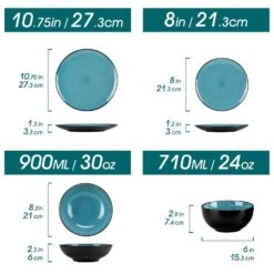 16-Piece Green Stoneware Dinnerware Set (Service Set For 4) Bowls And Plates Dinner Set 22 16-Piece Green Stoneware Dinnerware Set (Service Set For 4) Bowls And Plates Dinner Set -Vancasso Shop green vancasso dinnerware sets vc bubble g 16t c3 1000