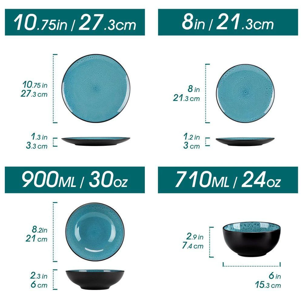 16-Piece Green Stoneware Dinnerware Set (Service Set For 4) Bowls And Plates Dinner Set 9 16-Piece Green Stoneware Dinnerware Set (Service Set For 4) Bowls And Plates Dinner Set - Image 7