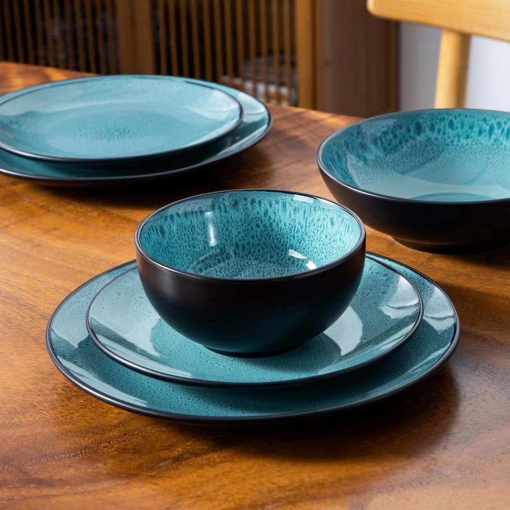 16-Piece Green Stoneware Dinnerware Set (Service Set For 4) Bowls And Plates Dinner Set 4 16-Piece Green Stoneware Dinnerware Set (Service Set For 4) Bowls And Plates Dinner Set - Image 2