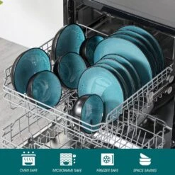 16-Piece Green Stoneware Dinnerware Set (Service Set For 4) Bowls And Plates Dinner Set 26 16-Piece Green Stoneware Dinnerware Set (Service Set For 4) Bowls And Plates Dinner Set -Vancasso Shop green vancasso dinnerware sets vc bubble g 16t fa 1000