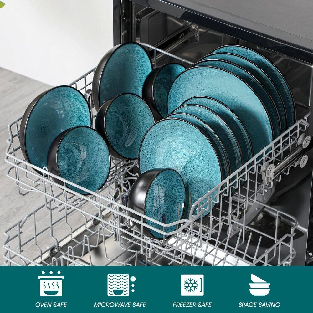 16-Piece Green Stoneware Dinnerware Set (Service Set For 4) Bowls And Plates Dinner Set 13 16-Piece Green Stoneware Dinnerware Set (Service Set For 4) Bowls And Plates Dinner Set - Image 11