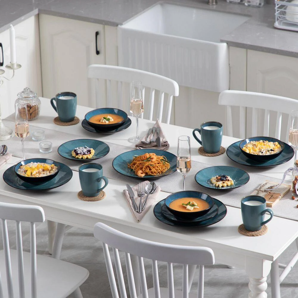 16-Piece Green Stoneware Dinnerware Set Service For 4 Tableware Set With Plates Bowls And Mugs 8 16-Piece Green Stoneware Dinnerware Set Service For 4 Tableware Set With Plates Bowls And Mugs - Image 6