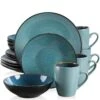 16-Piece Green Stoneware Dinnerware Set Service For 4 Tableware Set With Plates Bowls And Mugs 2 16-Piece Green Stoneware Dinnerware Set Service For 4 Tableware Set With Plates Bowls And Mugs -Vancasso Shop green vancasso dinnerware sets vc bubble g sl 64 1000