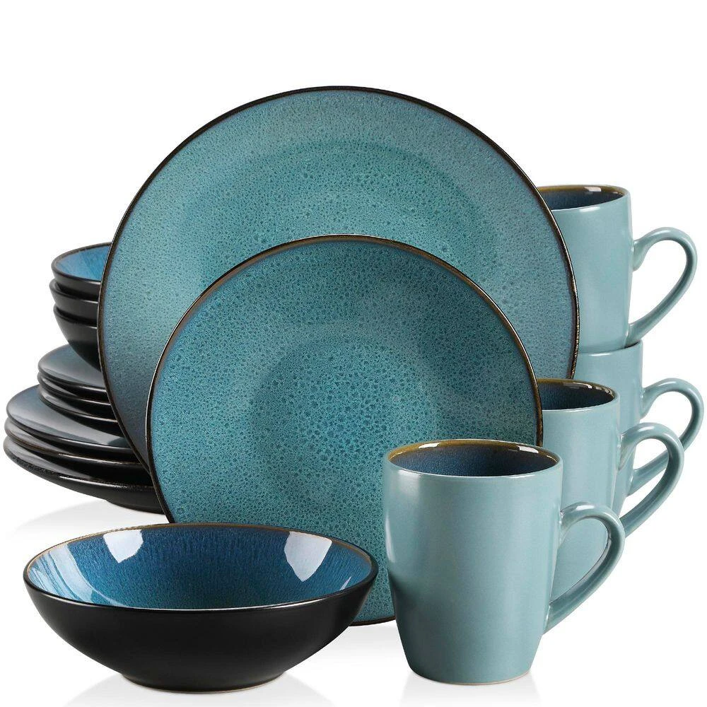 16-Piece Green Stoneware Dinnerware Set Service For 4 Tableware Set With Plates Bowls And Mugs 3 16-Piece Green Stoneware Dinnerware Set Service For 4 Tableware Set With Plates Bowls And Mugs