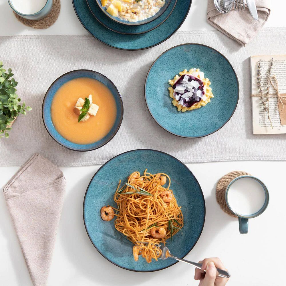 16-Piece Green Stoneware Dinnerware Set Service For 4 Tableware Set With Plates Bowls And Mugs 4 16-Piece Green Stoneware Dinnerware Set Service For 4 Tableware Set With Plates Bowls And Mugs - Image 2