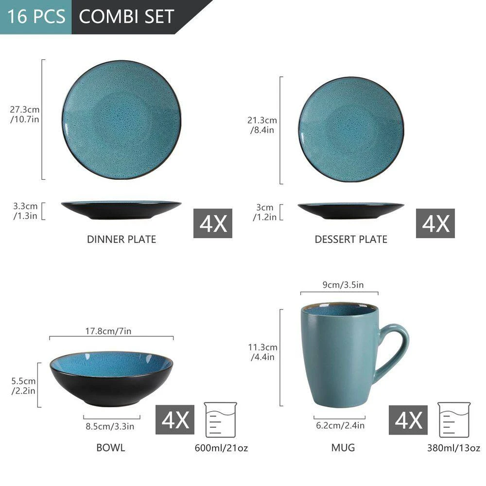 16-Piece Green Stoneware Dinnerware Set Service For 4 Tableware Set With Plates Bowls And Mugs 7 16-Piece Green Stoneware Dinnerware Set Service For 4 Tableware Set With Plates Bowls And Mugs - Image 5