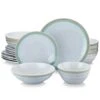 16-Piece Grey Blue Stoneware Dinnerware Set (Service For 4) Dining Set Tableware With Bowls And Plates Set