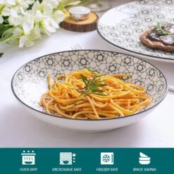 Haruka 8.6 In. Soup Plate Porcelain Patterned 4-Designs Japanese Style Grey Spot Soup Plate (Set Of 4) -Vancasso Shop grey vancasso bowls vc haruka stp 1f 1000