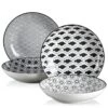 Haruka 8.6 In. Soup Plate Porcelain Patterned 4-Designs Japanese Style Grey Spot Soup Plate (Set Of 4)