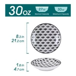 Haruka 8.6 In. Soup Plate Porcelain Patterned 4-Designs Japanese Style Grey Spot Soup Plate (Set Of 4) -Vancasso Shop grey vancasso bowls vc haruka stp c3 1000