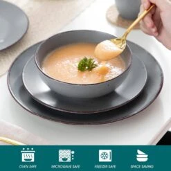 16-Piece Grey Stoneware Dinnerware Set Service For 4 Kitchen Tableware Set With Plates Bowls And Mugs 22 16-Piece Grey Stoneware Dinnerware Set Service For 4 Kitchen Tableware Set With Plates Bowls And Mugs -Vancasso Shop grey vancasso dinnerware sets vc moda gy sl 1f 1000