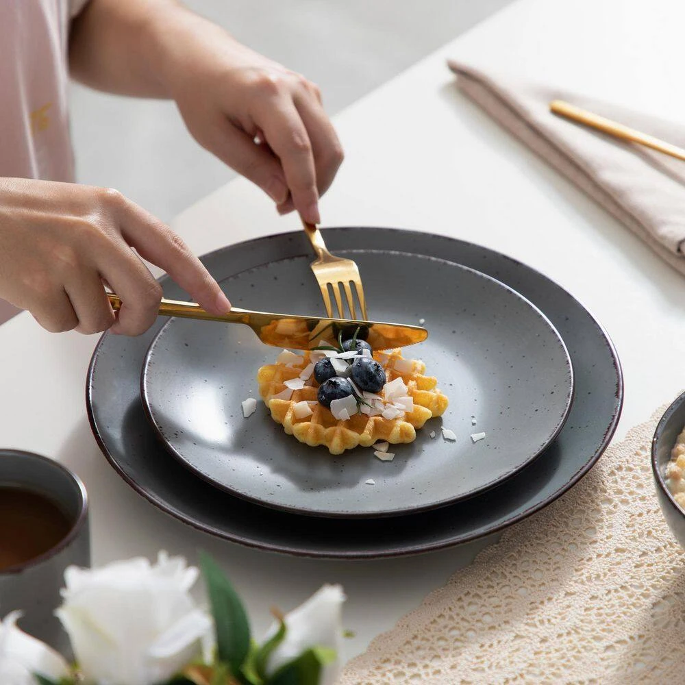 16-Piece Grey Stoneware Dinnerware Set Service For 4 Kitchen Tableware Set With Plates Bowls And Mugs 15 16-Piece Grey Stoneware Dinnerware Set Service For 4 Kitchen Tableware Set With Plates Bowls And Mugs - Image 13