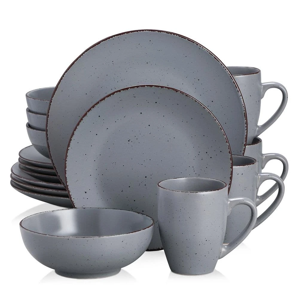 16-Piece Grey Stoneware Dinnerware Set Service For 4 Kitchen Tableware Set With Plates Bowls And Mugs 4 16-Piece Grey Stoneware Dinnerware Set Service For 4 Kitchen Tableware Set With Plates Bowls And Mugs - Image 2