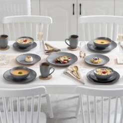 16-Piece Grey Stoneware Dinnerware Set Service For 4 Kitchen Tableware Set With Plates Bowls And Mugs 23 16-Piece Grey Stoneware Dinnerware Set Service For 4 Kitchen Tableware Set With Plates Bowls And Mugs -Vancasso Shop grey vancasso dinnerware sets vc moda gy sl 44 1000