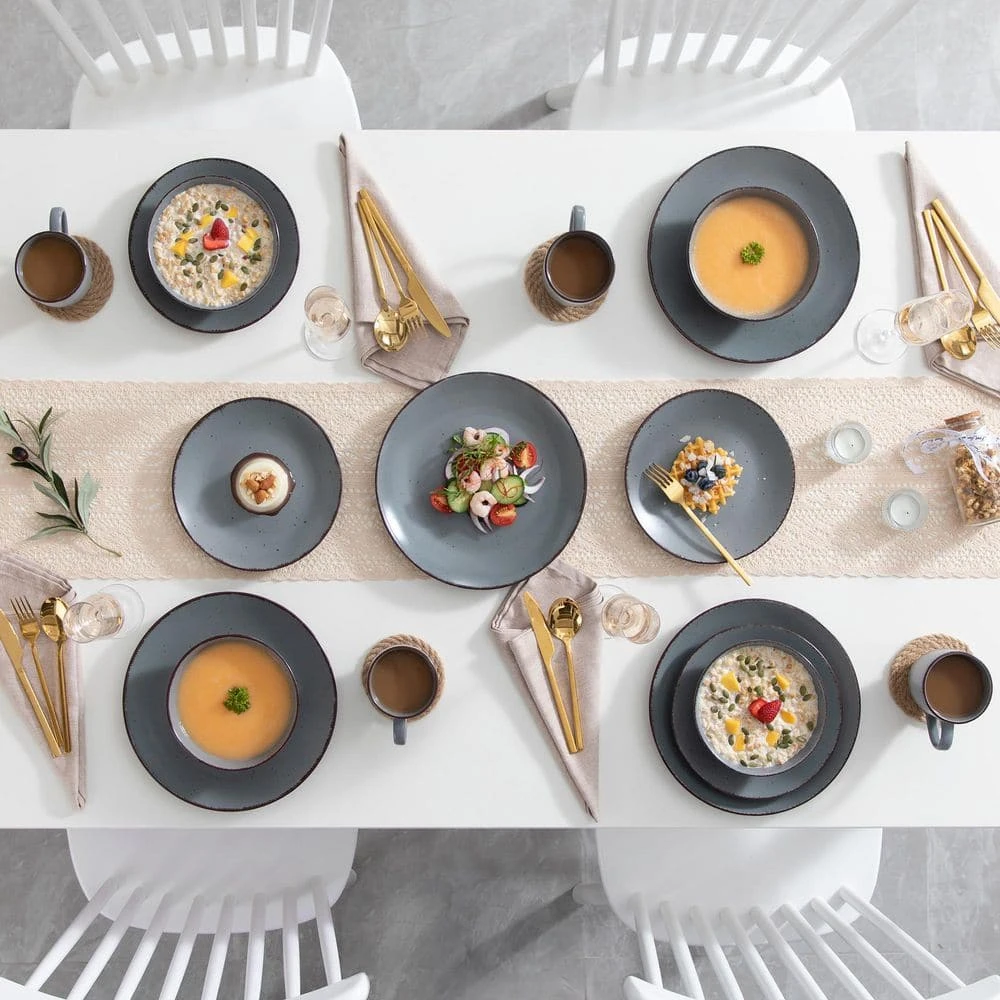 16-Piece Grey Stoneware Dinnerware Set Service For 4 Kitchen Tableware Set With Plates Bowls And Mugs 5 16-Piece Grey Stoneware Dinnerware Set Service For 4 Kitchen Tableware Set With Plates Bowls And Mugs - Image 3