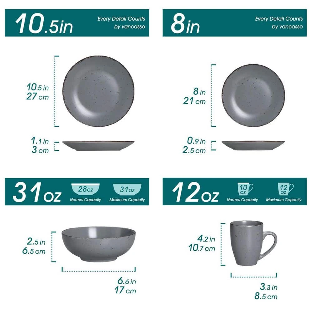 16-Piece Grey Stoneware Dinnerware Set Service For 4 Kitchen Tableware Set With Plates Bowls And Mugs 8 16-Piece Grey Stoneware Dinnerware Set Service For 4 Kitchen Tableware Set With Plates Bowls And Mugs - Image 6