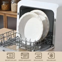 2-Piece Round Stoneware Pie Dish Set Ivory White Baking Dish Embossed Pattern Bakeware 40 Oz. -Vancasso Shop ivory white vancasso bakeware sets lydia pp 03 1f 1000