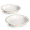 2-Piece Round Stoneware Pie Dish Set Ivory White Baking Dish Embossed Pattern Bakeware 40 Oz.