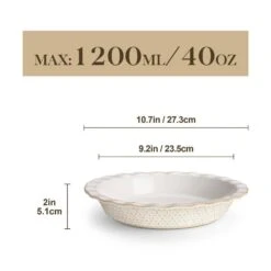 2-Piece Round Stoneware Pie Dish Set Ivory White Baking Dish Embossed Pattern Bakeware 40 Oz. -Vancasso Shop ivory white vancasso bakeware sets lydia pp 03 c3 1000