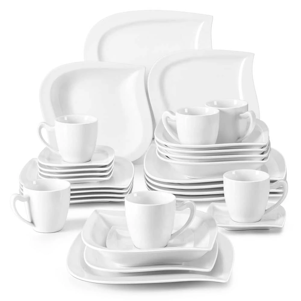 30-Piece Ivory White Porcelain Dinnerware Set Service For 6-Tableware Set With Plates Coffee Cups And Saucers 3 30-Piece Ivory White Porcelain Dinnerware Set Service For 6-Tableware Set With Plates Coffee Cups And Saucers