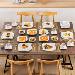 36-Piece Ivory White Porcelain Dinnerware Set (Service For 6) Dining Set With Plates Bowls Cups And Saucers -Vancasso Shop ivory white vancasso dinnerware sets elvira 36 31 1000