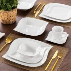 36-Piece Ivory White Porcelain Dinnerware Set (Service For 6) Dining Set With Plates Bowls Cups And Saucers -Vancasso Shop ivory white vancasso dinnerware sets elvira 36 44 1000