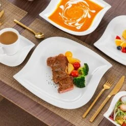 36-Piece Ivory White Porcelain Dinnerware Set (Service For 6) Dining Set With Plates Bowls Cups And Saucers -Vancasso Shop ivory white vancasso dinnerware sets elvira 36 66 1000