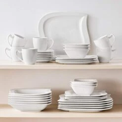 36-Piece Ivory White Porcelain Dinnerware Set (Service For 6) Dining Set With Plates Bowls Cups And Saucers -Vancasso Shop ivory white vancasso dinnerware sets elvira 36 76 1000