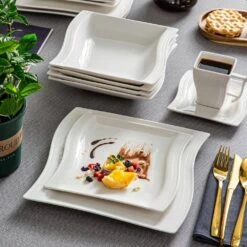 36-Piece Ivory White Porcelain Dinnerware Set Service For 6 Dining Set Tableware With Bowls Plates Cups And Saucers -Vancasso Shop ivory white vancasso dinnerware sets flora 36 44 1000