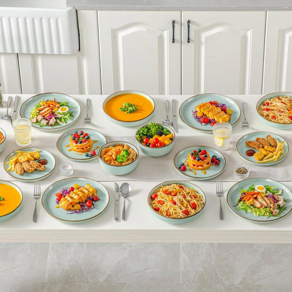 16-Piece Jade Green Stoneware Dinnerware Set (Service For 4) Sesame Speckles Pattern Dinner Set With Plates And Bowls 10 16-Piece Jade Green Stoneware Dinnerware Set (Service For 4) Sesame Speckles Pattern Dinner Set With Plates And Bowls - Image 8